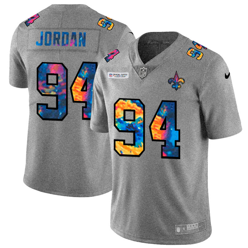 NFL New Orleans Saints #94 Cameron Jordan Men Nike MultiColor 2020  Crucial Catch  Jersey Grey->los angeles chargers->NFL Jersey